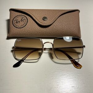 Ray-Ban Gold Square Sunglasses with Brown Lens